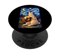 Cute White Rabbit Playing Guitar Whimsical Bunny Art Music PopSockets PopGrip Adhésif