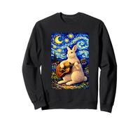 Cute White Rabbit Playing Guitar Whimsical Bunny Art Music Sweatshirt