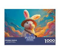 Cute White Rabbit Plush Toy 1000 Pièces Carton Premium Coffret De Puzzles Traveler Bunny with Hat Stimulant Et Éducatif Défi Unique Puzzles As Birthday Gifts 38x26cm/1000pcs
