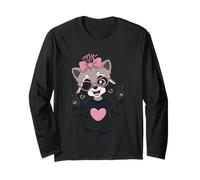 Cute Winking Raccoon Pink Lunettes de Soleil Bow Peace Sign Cartoon Manche Longue