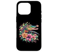 Cute Womens Girls Bright Floral Flowers Alligator Crocodile Coque pour iPhone 16 Pro