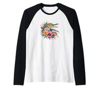 Cute Womens Girls Bright Floral Flowers Alligator Crocodile Manche Raglan