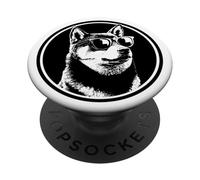 Cute Womens Retro Vintage Logo Black Tan Shiba Inu Dog Lover PopSockets PopGrip Adhésif