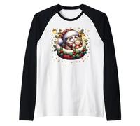 Cute Xmas Kitten Graphic in Cat Christmas Pajamas for Winter Manche Raglan