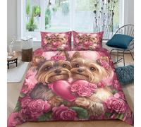Cute yorkshire dogs Linge de Lit résistante 3 Pièces 3D Imprimée Confortable Romantique valentine Ensemble De Literie avec Taie d'oreiller Ultra Douce for Chambre à Coucher Single（135x200cm）