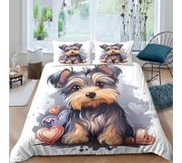 Cute yorkshire terrier Housse de Couette Microfibre résistante 3 pièces 3D Imprimée Léger Cartoon illustration Parure de Lit avec Taie d'oreiller Entretien Facile for Adolescent King（220x240cm）