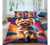 Cute Yorkshire Terrier Linge de Lit 3 Pièces Microfibre résistante 3D Imprimée Respirante Digital Art Style Parure de Lit avec Fermeture Éclair Ultra Douce for Chambre à Coucher King（220x240cm）