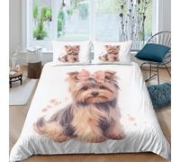 Cute Yorkshire Terrier Parure de Lit Microfibre résistante 3 pièces 3D Imprimée Léger Digital Art Style Housse de Couette avec Taie d'oreiller Entretien Facile for Ado Super King（260x220cm）