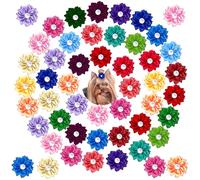 CUTEABC Lot de 50 nœuds en forme de fleur pour chien avec élastiques en caoutchouc