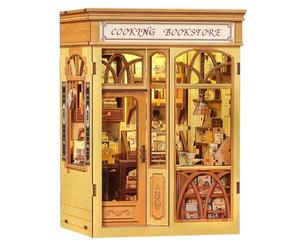CUTEBEE Book Nook Kit - DIY Maison de Poupée Miniature avec Lumière LED, Serre-Livres, Décoration de Bibliothèque, Cadeau Créatif pour Adultes (Cooking Bookstore)