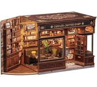 CUTEBEE Book Nook Kit - DIY Maison Miniature Rétro en Bois, Puzzle 3D à Construire pour Adultes avec Boîtier LED & Anti-poussière, Cadeau Spécial Famille/Amis (Corner Coffee Shop)
