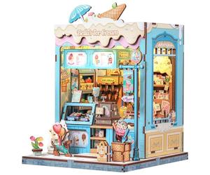 CUTEBEE Book Nook Kit-Maison de Poupée DIY avec Lumière LED, Un Doux Miniature Maison de Joie Estivale, Serre-Livres en Bois 3D, Décor de Bibliothèque,Cadeau(Bella's Ice Cream)