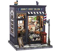 CUTEBEE Book Nook Kit - Maison de poupée Miniature avec éclairage LED,Puzzle 3D en Bois,Serre Livres,Décoration rétro et nostalgique,Cadeaux raffinés(John's Hair Salon)