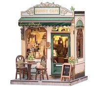 CUTEBEE Book Nook Kit-Maison de Poupée Miniature DIY à Lumière LED, Bibliothèque Vintage Crème et Vert en 3D, Décoration pour Étagère, Cadeau pour Adultes (Sunny Cafe)