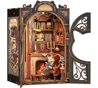 CUTEBEE Kit Book Nook- DIY Miniature Maison de poupée - Kit de construction avec housse de protection contre la poussière et lumière LED - Kit de modélisation Booknook pour adultes (Count Cat's Study)