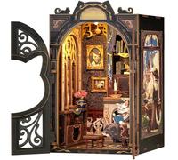 CUTEBEE Kit Booknook DIY Librairie Miniature en Bois à Assembler avec Éclairage LED & Couvercle Anti-Poussière - Déco Étagère Créative pour Adultes （Count Cat's Study）