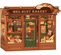 CUTEBEE Kit DIY Book Nook - Maison Miniature Maquette Construire en Bois pour Adultes, Puzzle 3D Miniature DIY avec Lumière LED, Déco Maison & Cadeau Spécial pour Famille/Amis (Mrs.Hunt Bakery)