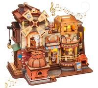 CUTEBEE Kit Maquette en Bois 3D - Boîte à Musique DIY | Diorama LED avec Brouillard atomisé, Rotation 360° et Alimentation Type-C | Décoration & Cadeau pour Adolescents 14+ et Adultes (Bread Factory)