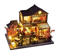 Cutebee Maison de poupée en Bois avec Meubles et lumières LED, kit modèle DIY, idée de Mini Maison créative à l’échelle 1:32 (Maison de Jardin de Style Japonais)