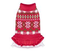 CuteBone Pull de Noël rouge pour chien - Flocon de neige - Manteau d'hiver pour chien - Robe à volants - Vêtement pour chat - Avec trou pour laisse - DS85M-DE