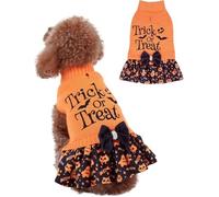 CuteBone Robe pull d'Halloween pour chiens de taille moyenne et fille Happy Halloween Broderie Chien Pull avec nœud papillon Vêtements pour animaux de compagnie pour Chihuahua Yorkie Tasse de thé