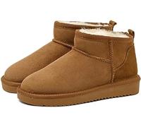 cutecool akistars Mini bottes pour femme, mini bottines classiques avec doublure en fourrure, bottes d'hiver chaudes doublées de fourrure avec revêtement antidérapant, marron, 42 EU