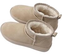 cutecool akistars Mini bottes pour femme, mini bottines classiques avec doublure en fourrure, bottes d'hiver chaudes doublées de fourrure avec revêtement antidérapant, beige, 42 EU