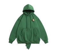 Cutecore Dino Y2K Emo Grunge Sweat à capuche doublé en polaire vintage des années 2000 Veste streetwear Acubi Cartoon Vêtements chauds, vert, X-Large