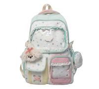 Cutecore Sac à dos en nylon pour femme avec insert transparent Esthétique avec pendentif Style Y2K pour filles, adolescentes, école, cosplay, concert, cadeaux, Vert, 16.93x12.2x6.69(inch)