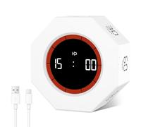 Cuteefun Cube Time Timer, Octogone Pomodoro Timer à Rotation, 1/3/5/15/30/60/90 Minutes Minuteur Digital, Timer Enfant Apprentissage, Minuteur Sonore Réglable pour Cuisine, Étude, Réunion, Blanc