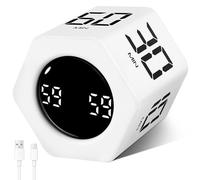 Cuteefun Cube Timer, Minuteur Pomodoro à Rotation, 1-5-10-30-60 Min, Blanc | Rechargeable, Alertes Vibration et Sonores, Capteur de Gravité, Productivity Visuel Timer pour Cuisine, Étude, Enfants, TDAH