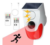 Cuteefun Detecteur de Mouvement Solaire, Alarme Détecteur Mouvement Exterieur avec 2 Télécommandes, Detecteur de Passage sans Fil, Son 120db et Étanche IP65, Alarme Maison pour Garage, Ferme, Jardin