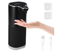 Cuteefun Distributeur Savon Automatique, 350ml Rechargeable Distributeur Savon Liquide, 4 Niveaux Réglables, Étanchéité IPX5, Détection Infrarouge sans Contact pour Salle de Bain, Cuisine, Noir Strié