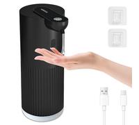 Cuteefun Distributeur Savon Automatique, 400ml Rechargeable Distributeur Savon Liquide, 4 Niveaux Réglables, Étanchéité IPX5, Détection Infrarouge sans Contact pour Salle de Bain, Cuisine, Noir Strié
