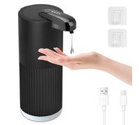 Cuteefun Distributeur Savon Automatique, 400ml Rechargeable Distributeur Savon Liquide, 4 Niveaux Réglables, Étanchéité IPX5, Détection Infrarouge sans Contact pour Cuisine, Salle de Bain, Noir Strié