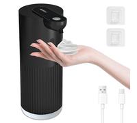 Cuteefun Distributeur Savon Automatique, 400ml Rechargeable Distributeur Savon Mousse, 4 Niveaux Réglables, Étanchéité IPX5, Détection Infrarouge sans Contact pour Salle de Bain, Cuisine, Noir Strié