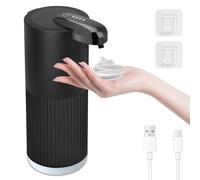 Cuteefun Distributeur Savon Automatique, 400ml Rechargeable Distributeur Savon Mousse, 4 Niveaux Réglables, Étanchéité IPX5, Détection Infrarouge sans Contact pour Cuisine, Salle de Bain, Noir Strié
