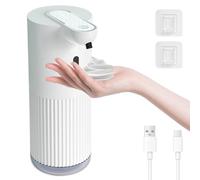 Cuteefun Distributeur Savon Automatique, 400ml Rechargeable Distributeur Savon Mousse, 4 Niveaux Réglables, Étanchéité IPX5, Détection Infrarouge sans Contact pour Salle de Bain, Cuisine, Blanc Strié