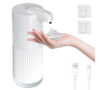 Cuteefun Distributeur Savon Automatique, 400ml Rechargeable Distributeur Savon Mousse, 4 Niveaux Réglables, Étanchéité IPX5, Détection Infrarouge sans Contact pour Cuisine, Salle de Bain, Blanc Strié
