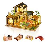 Cuteefun DIY Maison Miniature a Construire, Kit de Maison de Poupées Miniatures vec Meubles Musique, Cadeau de Modèle de Maison d'Artisanat Bricolage(Cour Verte)