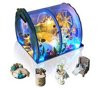 Cuteefun Maison de l'Océan Miniature a Construire DIY Maison Poupee Miniature Bois en Kit avec Meubles et Outils, Cadeau de Bricolage Artisanal, Les Mots de la Mer