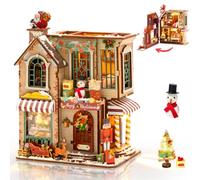 Cuteefun Maison de Poupée Noël avec LED -Maison de Ville de Noël | Maquette en Bois à Construire pour Adultes et Ados, Loisirs Créatifs, Décoration de Noël, Cadeau de Noël Unique