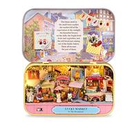Cuteefun Maison de Poupée pour Débutants, Boîte De Fer DIY Théâtre Kit | Maison Miniature a Construire, Cadeau de Bricolage Artisanal, pour Anniversaires Noël et Fête des Mères (Marché De La Chance)