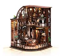 Cuteefun Maison de Poupées Miniature Bibliothèque avec LED Chaud, Kit DIY en Bois pour Amateurs de Livres, Cadeau Anniversaire Noël, Décoration Intérieure (Librairie Bacchus-Bacchus Bookstore)