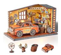 Cuteefun Maison Miniature DIY Kit, Maison Poupee Bois avec LED, Construction à Tenons et Mortaises, Facile à Assembler, Cadeaux d'anniversaire, de Noël, d'halloween (Garage Automobile)