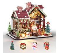 Cuteefun Maquette en Bois à Construire, Chalet de Noël DIY avec Éclairage Tactile, aison Miniature, Kit Créatif Adulte pour Décoration de Fêtes
