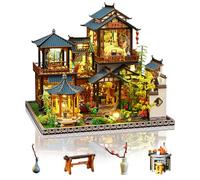 Cuteefun Maquette Maison Miniature DIY Kit, Artisanat Fait Main en Bois avec Lumière LED, pour Adultes Adolescent, Fabriquez Votre Propre Maison de Rêve (Cour à Fleurs)
