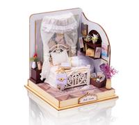 Cuteefun Maquette Maison Miniature pour Adulte à Construire, Mini Maison de Poupée à Construire pour y Vivre, Artisanat en Bois et Adolescents à Construire, Cadeau de Noël (Chambre à Coucher)