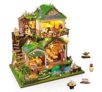 Cuteefun Maquette Maison Miniature pour Adulte à Construire, Mini Maison de Poupée avec LED, Artisanat en Bois et Adolescents à Construire, Anniversaire, Cadeau de Noël (Maison de Forêt)