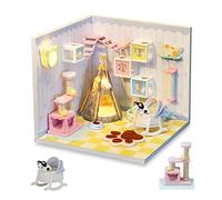 Cuteefun Maquette Maison Miniature pour Débutants à Construire, DIY Maison de Poupée Miniature Bois en Kit avec Meubles Anti-Poussière et Outils, Cadeau de Bricolage Artisanal (Maison de Chat)